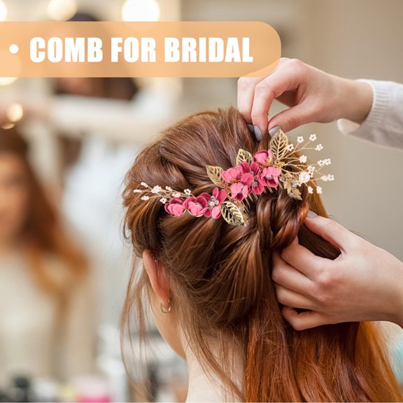 Luxshiny 4Pcs Bride Comb Set Rosy Crystal Hair Accessories for Wedding Celebration