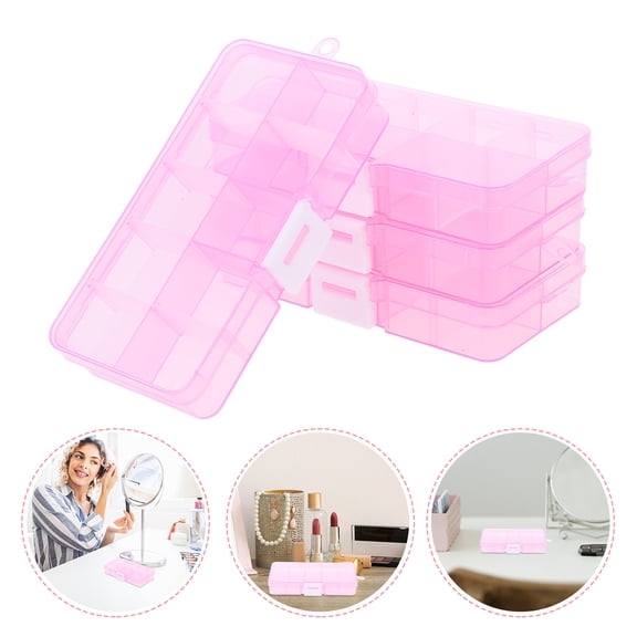 LITINKIMI 4Pcs Portable Pink Plastic Organizer Box Clear Cover for Jewelry