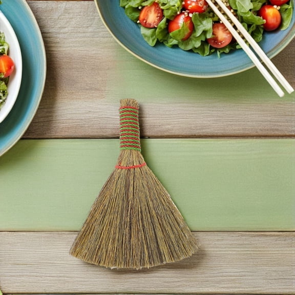 Luxshiny 4Pcs Compact Cleaning Broom Set with Natural Grass Bristles for Home Kitchen Bathroom Use
