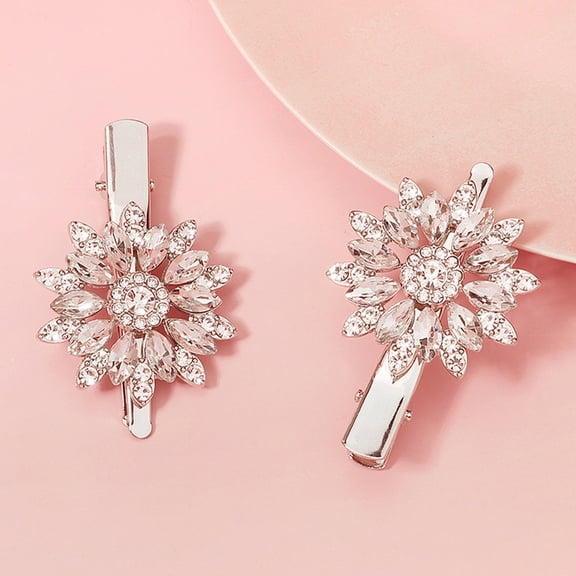 Luxshiny 4Pcs Silver Crystal Hair Clips Elegant Flower Hair in Place for Women