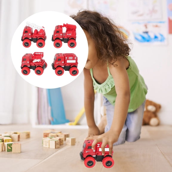 Luxshiny 4Pcs Friction-Powered Fire Truck Red Compact Size for Hand Muscle Exercise and Creativity