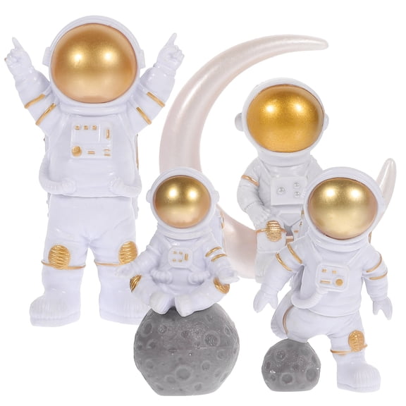 Luxshiny 4Pcs Golden Resin Spaceman Figurines Decorative Statues for Living Room