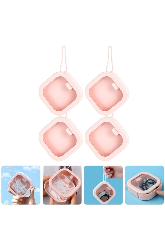 4Pcs Hair Tie Holder Plastic Pink Organizers Easy to Carry for Hair Accessories