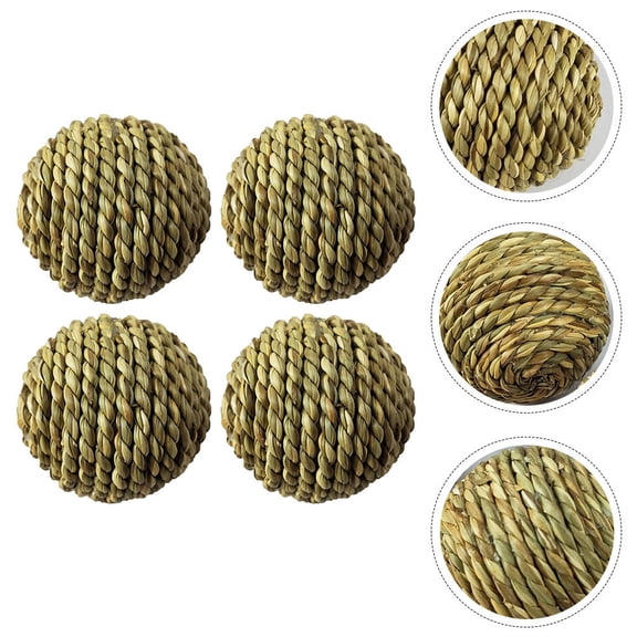 Luxshiny 4pcs Rattan Ball for Bird Straw-woven Ball Toy Synthetic Material Olive Green Parrot