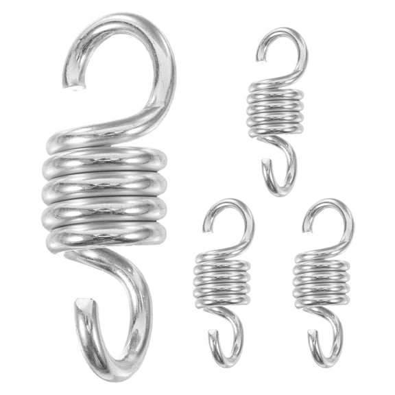 Luxshiny 4Pcs Heavy Duty Plated Silver Hammock Springs Hanging Kit with Extension Hooks for Garden Patio Furniture