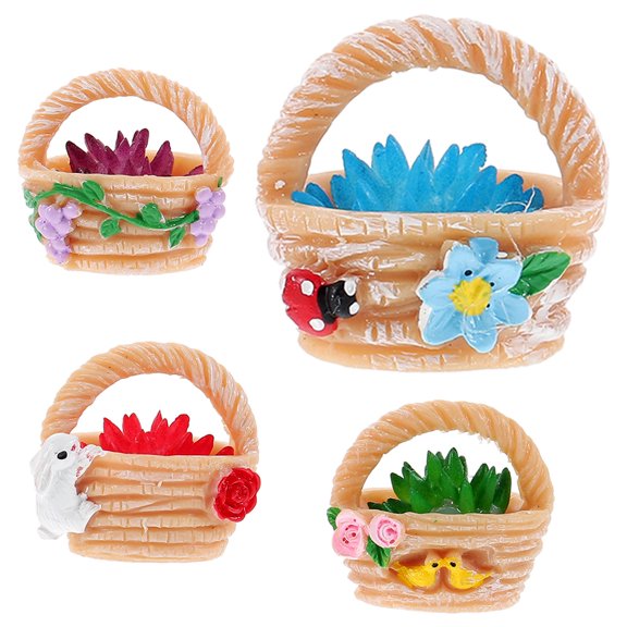 Luxshiny 4Pcs High Simulation Resin Flower Basket Figurines with Realistic Textures for Decor