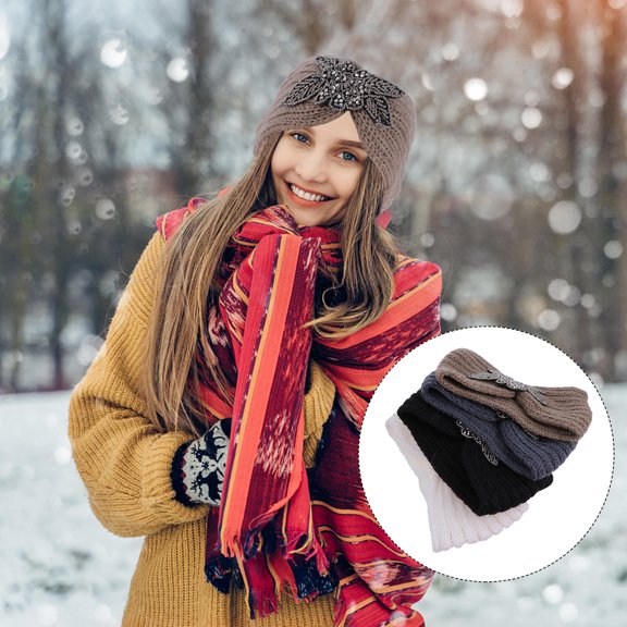 Luxshiny 4Pcs Knitted Headband Assorted Color Warm Hair Accessories for Outdoor and Makeup Use