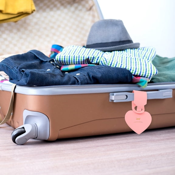 Luxshiny 4Pcs Lightweight Pink Luggage Labels with Heart Design for Suitcase Identification