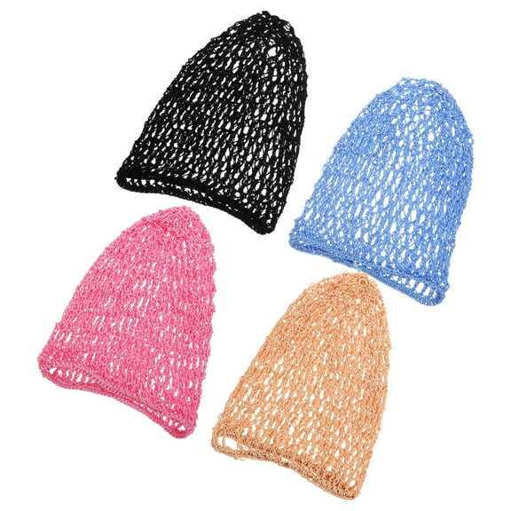 Luxshiny 4Pcs Lightweight Soft Knit Crochet Hairnets for Night Hair Bonnet Use Assorted Colors