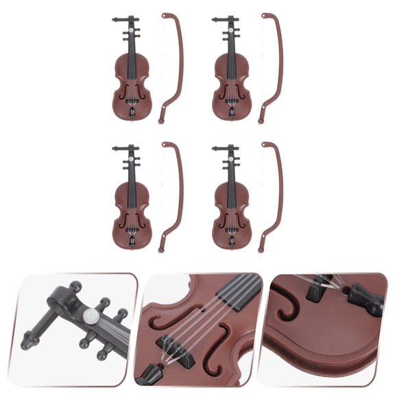Luxshiny 4Pcs Little Violin Miniature Plastic Assorted Color for Miniature Scene