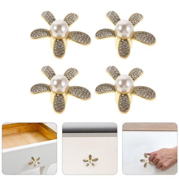 Luxshiny Set of 4 Golden Flower Cabinet Knobs Decorative Drawer Pulls for Dressers and Closets