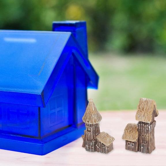 Luxshiny Tiny House Resin Figurines Rustic Style Desktop Decoration 4Pcs