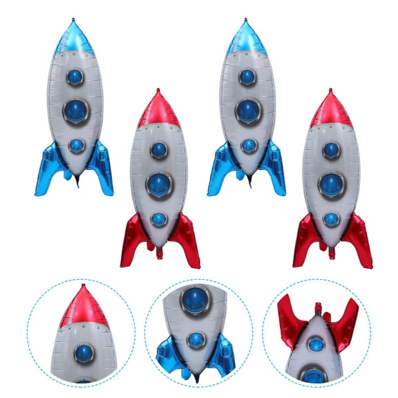 Luxshiny 4Pcs Rocket Shape Foil Balloons Assorted Color DIY Decoration Outdoor Party