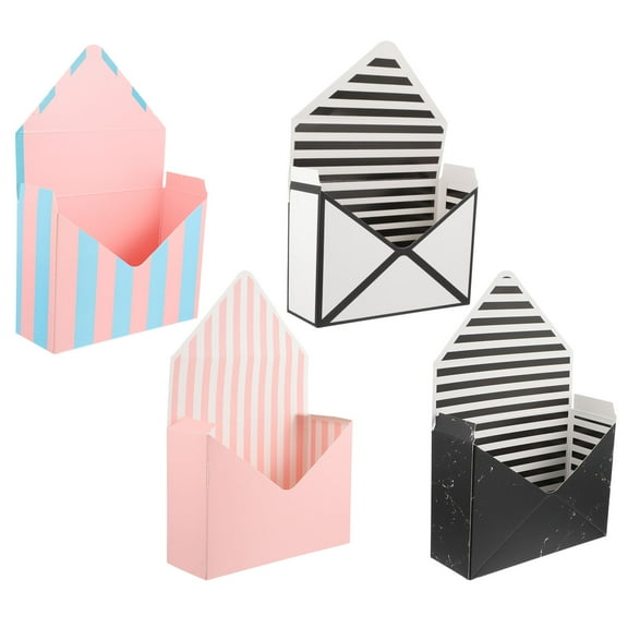 Luxshiny Set of 4 Foldable Paper Envelope Boxes Lightweight Floral Storage Containers in Assorted Colors