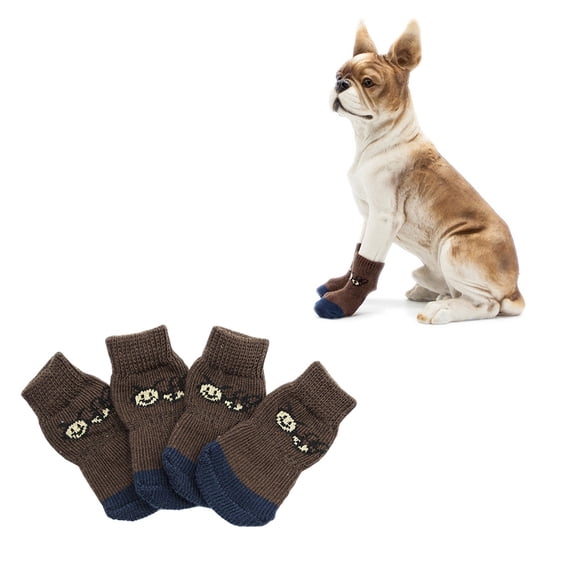 Luxshiny 4pcs Kitten Socks for Pets with Non Slip Cotton Dark Brown Color