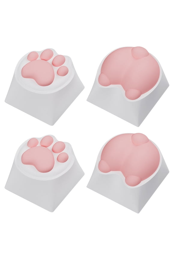 4Pcs Pink Cat Paw Keycaps for Mechanical Keyboard Silicone Resin Cute Gaming Key Caps