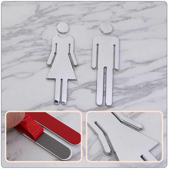 Luxshiny 4Pcs Plated Silver Bathroom Identification Plates Practical Washroom Signs for Public Hotel Decoration