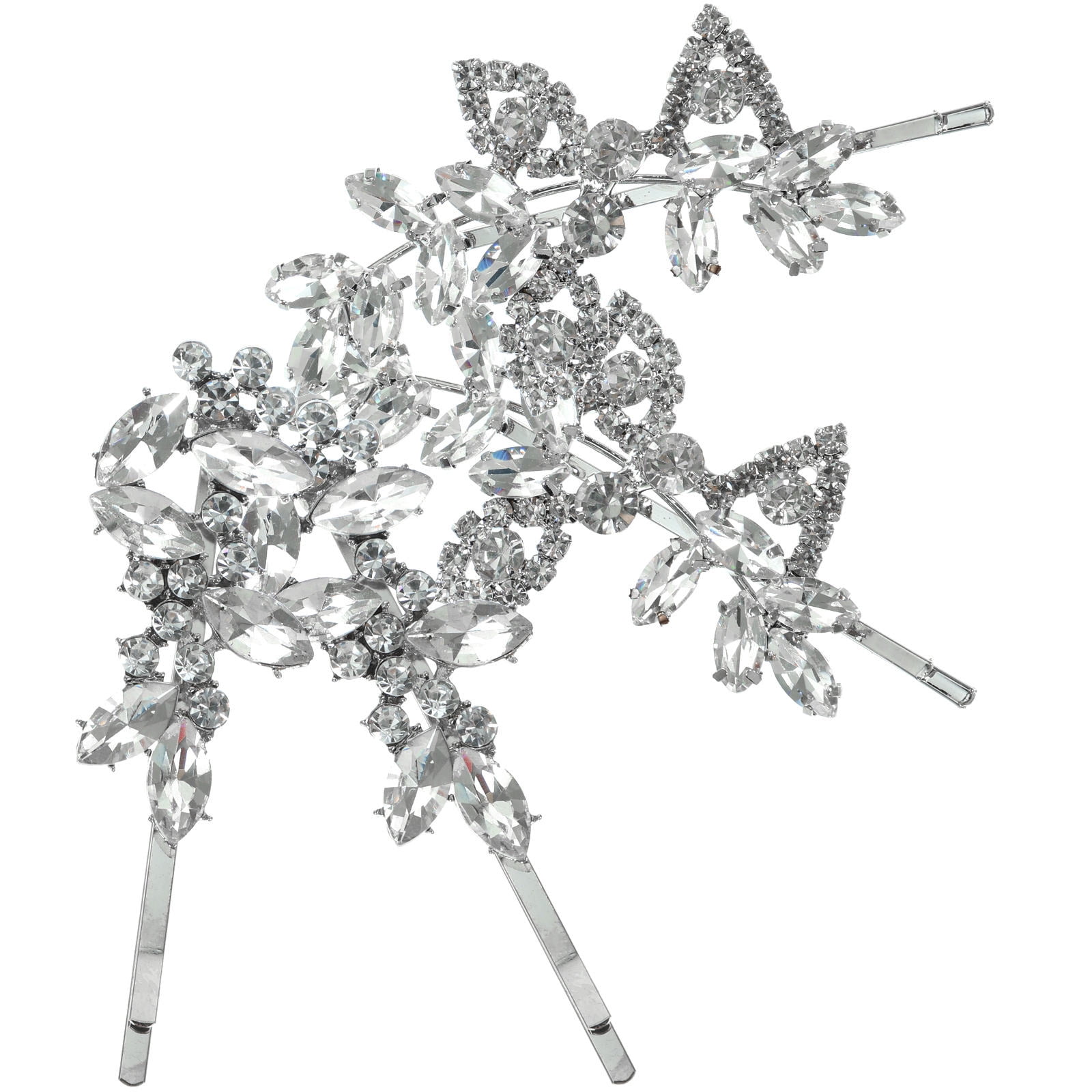 Luxshiny 4Pcs Plated Silver Bridal Hair Clips Rhinestone Decorative ...