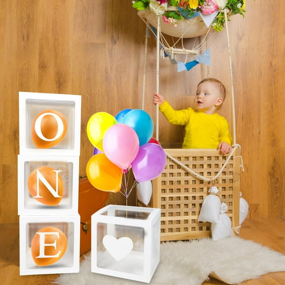 Luxshiny 4Pcs Portable Balloon Box Photography Props for First Birthday Party