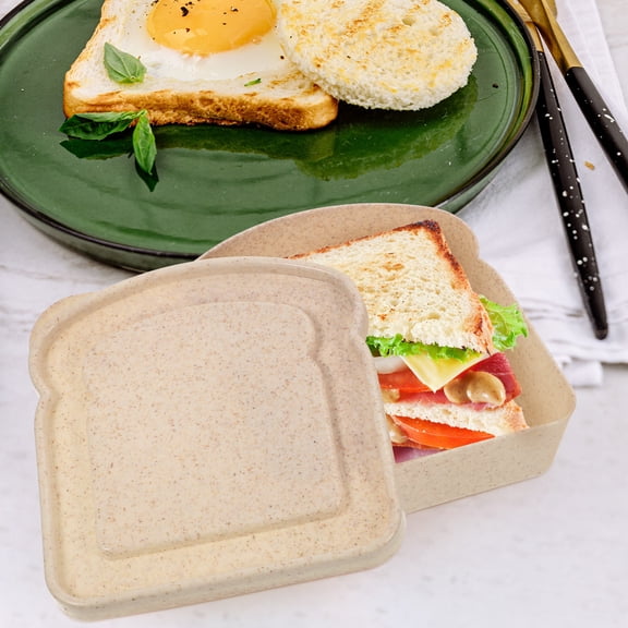 Luxshiny Khaki Bamboo Fiber Sandwich Containers 4Pcs, Leak-Proof for Storing