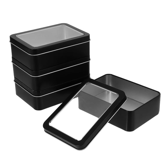Luxshiny 4Pcs Black Tin Box with Clear Window Lid for Cookies Candy Storage