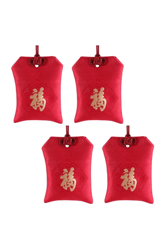 Chinese Embroidered Pouch Red Polyester 4Pcs