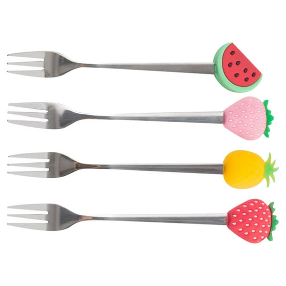 Luxshiny 4Pcs Three Prong Stainless Steel Dessert Forks with Assorted Silicone Handle Design
