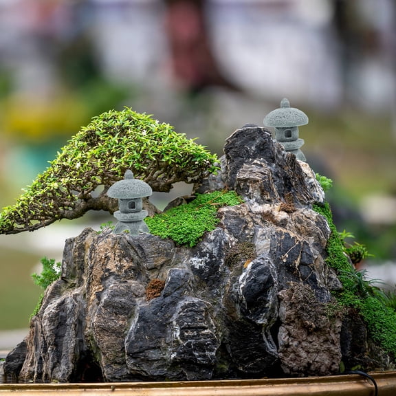 Luxshiny 4Pcs Tiny Pavilion Model Outdoor Garden Sculpture with Realistic Appearance and Moss Friendly Design