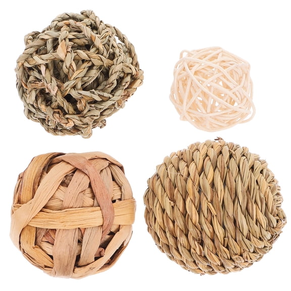 Luxshiny 4Set Bunny Chew Grass Balls Assorted Color Woven Material Fetch Game Outdoor Play