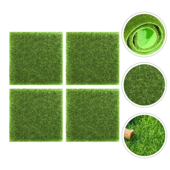 Luxshiny 4-Piece Realistic Artificial Grass Mats Outdoor Green Evergreen Turf for Model Display and Decoration