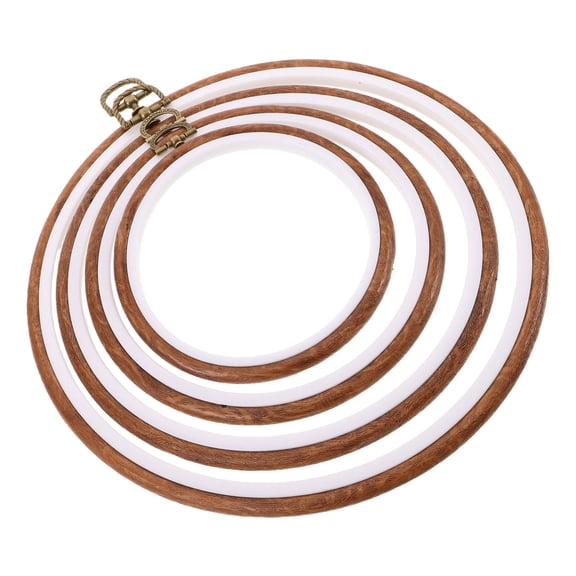 Luxshiny 4Pcs Imitated Wood Embroidery Hoop Frame Plastic Round Craft Sewing Accessories