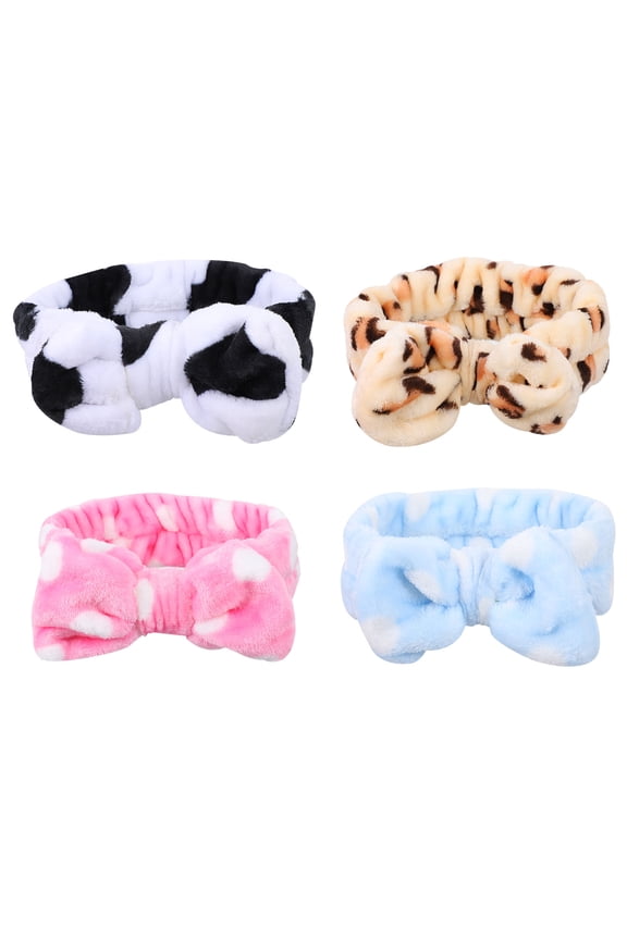 4pcs Khaki Leopard Print Hair Wrap for Washing Face Coral Fleece Facial Mask Application Women