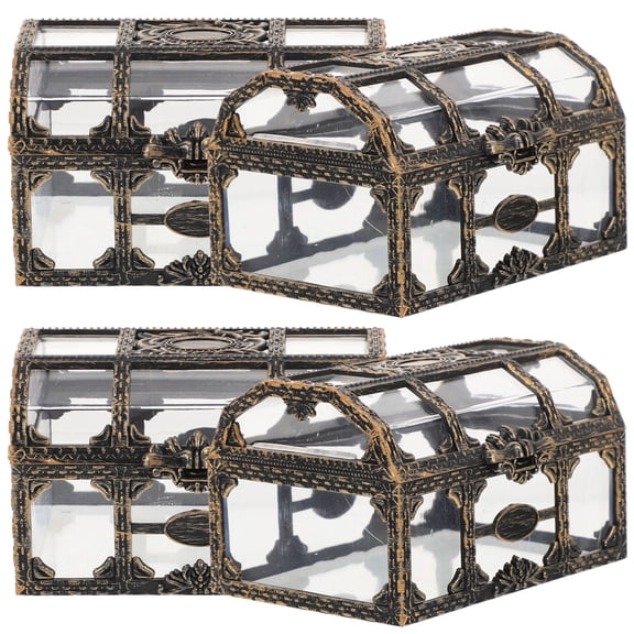 Luxshiny 4pcs Retro Pirate Theme Treasure Chest For Weddings Bronze Plastic