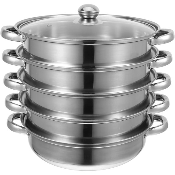 Luxshiny 5 Layer Stainless Steel Steamer Pot 12.20In Multifunctional Stockpot for Cooking Soup Dumplings Vegetables - Home Kitchen Steamer Cookware