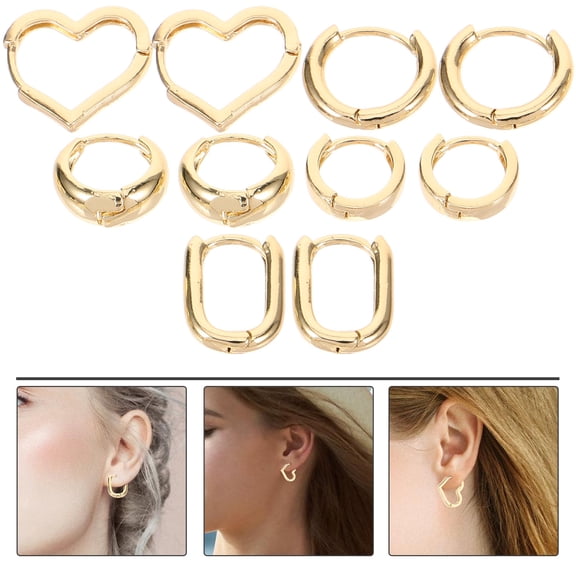 Luxshiny Golden Alloy C-Shaped Earrings 5 Pairs Minimalist Jewelry For Women Daily Life