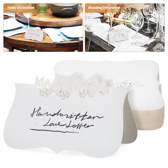 Luxshiny 50 pcs Tent Name Cards for Table Setting in White Small Tent Shape