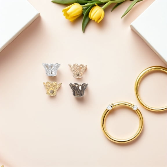 Luxshiny 500Pcs Assorted Color Metal Flower Bead Caps for Crafting Jewelry Spacer Caps for Bracelets and Necklaces