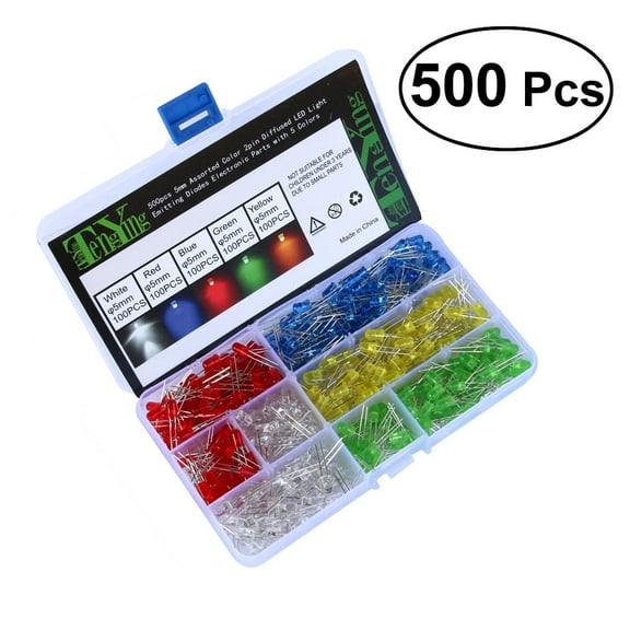 Luxshiny 500Pcs LED Light Emitting Diodes for Car Decorations with Assorted Colors and Metal Components