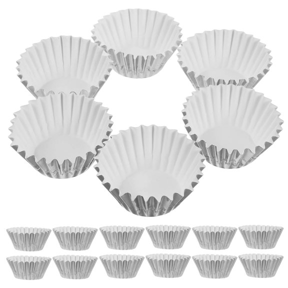 Luxshiny 500pcs Bakery Muffin Liners Aluminum Foil Baking Cup Silver Material High Temperature Resistance Home Baking