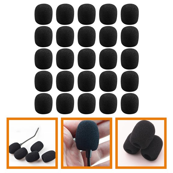 Luxshiny 50Pcs Black Amplifier Microphone Sponge Covers Soft Windproof Protective Mic Accessories