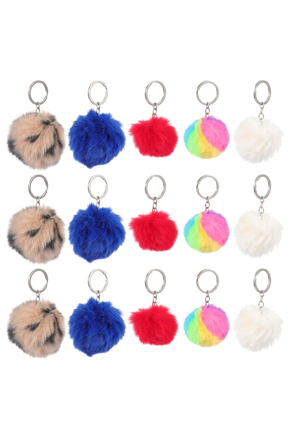 50Pcs Rabbit Balls Fluffy Bag Pompoms Keychain Pendants with Metal Rings