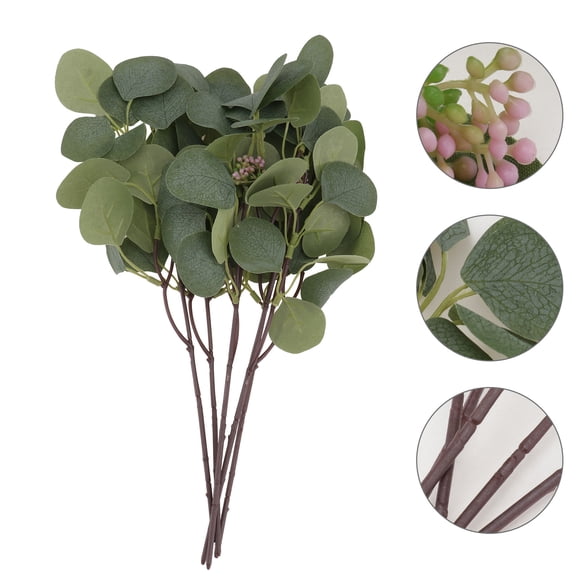 Luxshiny 5Pcs Green Artificial Eucalyptus Leaf Decor for Table Window Bookshelf and Wedding Ornament