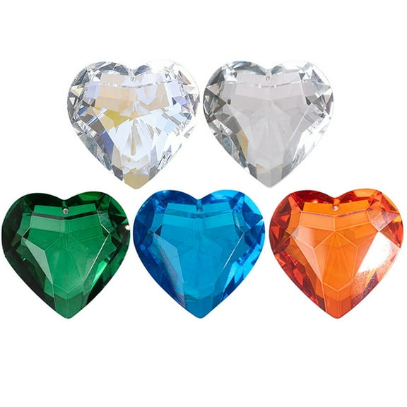 Luxshiny 5-Pack Heart Shaped Crystal Prisms Hanging Decorations for Car, Garden, Window, Home and Office