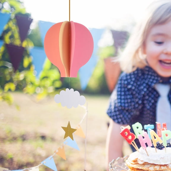 Luxshiny Set of 5 Hot Air Balloon Hanging Ornaments with 3D Paper Design for Wedding and Party Decoration