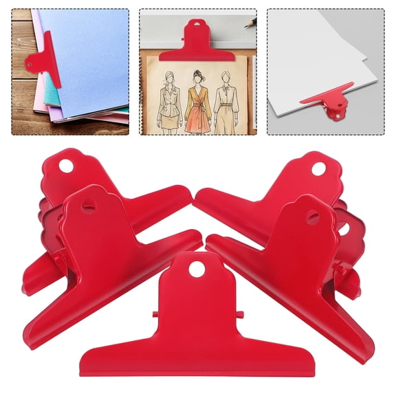 Luxshiny 5Pcs Office Red Metal Bulldog Clips for Secure Document and Paper Clips