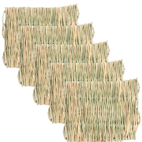 Luxshiny 5Pcs Rabbit Straw Mat Natural Woven Grass Mat Cooling Bed Pad for Small Pets