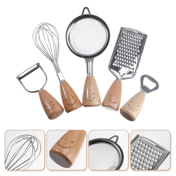 Luxshiny 5Pcs/Set Kitchen Utensil Set Stainless Steel with Wood for Baking Users