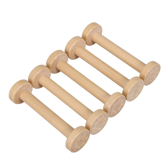 Luxshiny 5-Pack Khaki Wooden Craft Spools Vintage Style Empty Thread Bobbins for Sewing and Craft Projects