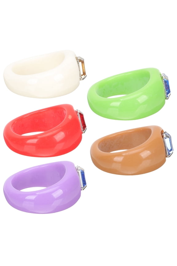 Women Rings Resin Red 5Pcs Daily Use Jewelry