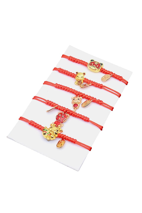 5-Pack Handmade Red Chinese Rope String Bracelets for Good Luck and Blessings